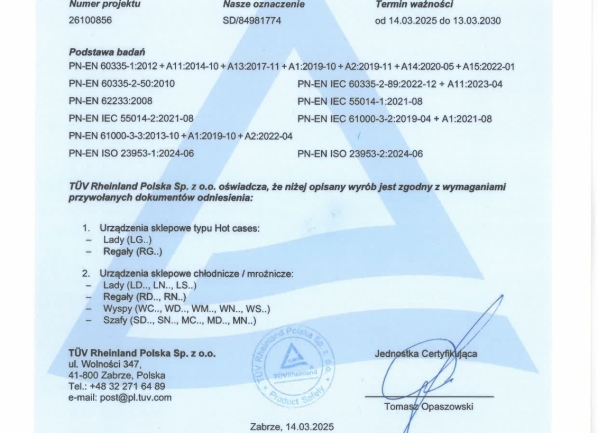 Certyfikat zgodności TUV - PL