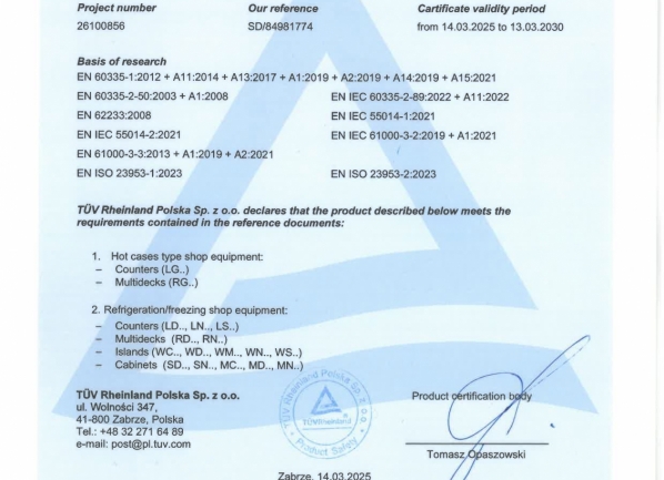 Certificat de conformitate TUV - ENG